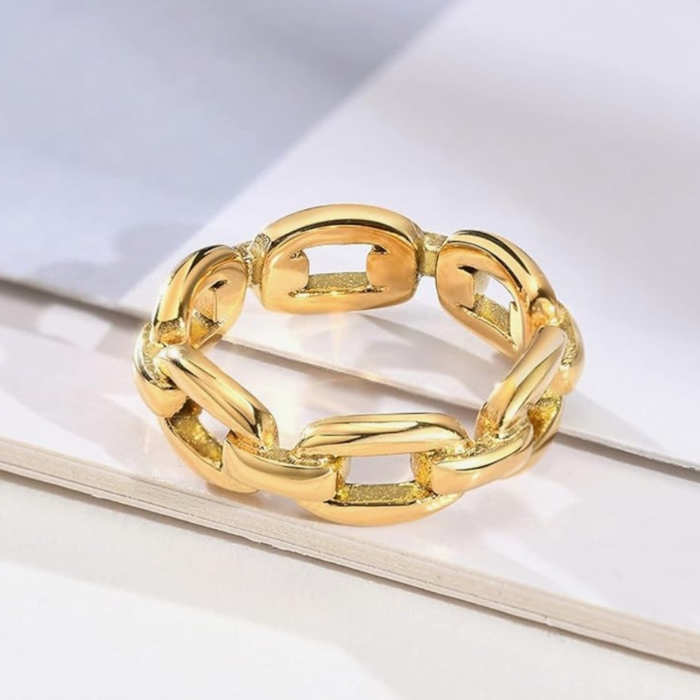 Statement Ring! Gold Chain Link Ring With Modern … - image 5